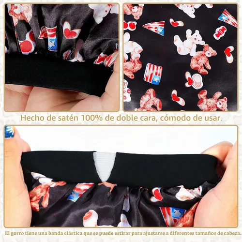 Vista 3 de 4 PIEZAS Gorros de Satén para Niños, Gorro de Dormir Infantil, Gorro de Seda Suave con Banda Elástica Ancha, Gorros Transpirables para Bebé, Gorros