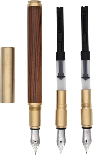 Vista 2 de Pluma estilográfica de madera hecha a mano, párrafo corto (4.528 in), bolígrafo de viaje de bolsillo, bolígrafo de negocios, pluma de caligrafía