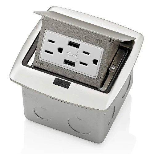 Vista 27 de Leviton Caja de suelo emergente con salida de 15 A, salida GFCI de autoprueba resistente a manipulaciones, PFGF1-MB, color negro