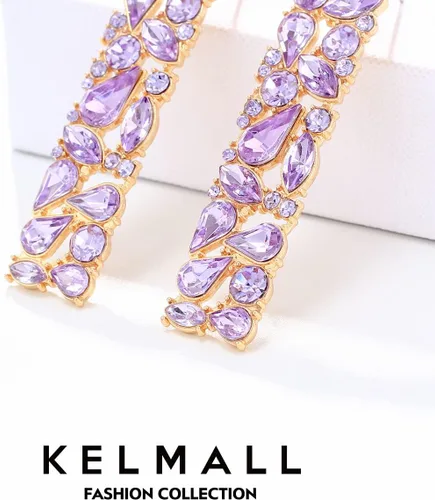 Vista 6 de KELMALL - Aretes colgantes cuadrados con diamantes de imitación y cristales brillantes geométricos para mujer, colección Kemall