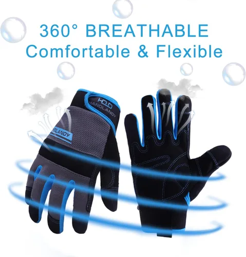 Vista 5 de AIGEVTURE Guantes de trabajo de seguridad para hombres y mujeres, guantes de mecánico ligeros para pantalla táctil, guantes de trabajo de jardinería