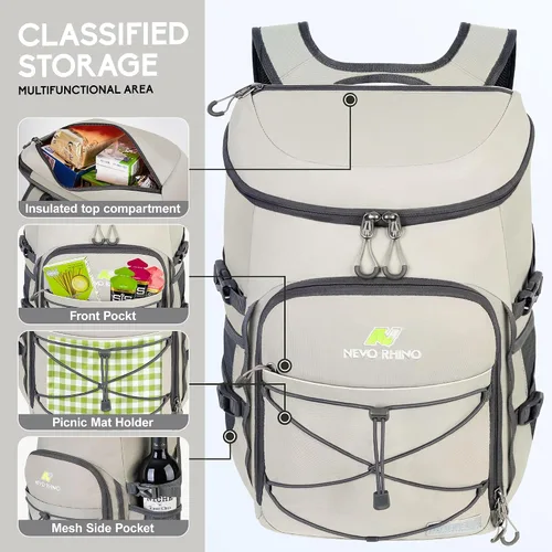 Vista 6 de N NEVO RHINO Mochilas Enfriadoras Aisladas a Prueba de Fugas 36/54 Latas, Mochila Enfriadora Aislada Portátil Ligera Impermeable para Hombres