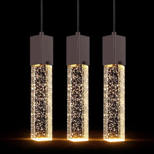 Vista 6 de 2 Pack Integrated Hanging Crystal Kitchen Island Modern Concise Pendant Ceiling Light Fixture,Black Finish for Kitchen Island Dining Room Bedroom