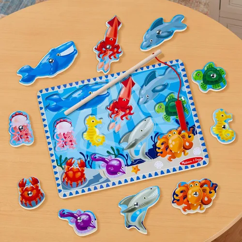 Vista 10 de Melissa & Doug - Juego de pesca magnético de madera y rompecabezas con imanes de animales marinos de madera