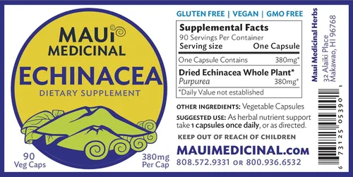 Vista 4 de Echinacea Purpurea Suplemento Herbario Orgánico 100% Raíz 90 Vcaps 380 mg EE. UU