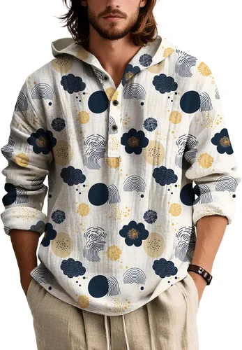 Vista 20 de Sudadera con capucha con estampado floral colorido para hombre, con botones, holgada, de manga larga, sudadera con capucha de gran tamaño para otoño