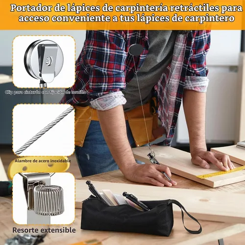 Vista 5 de 3 lápices de carpintero con soporte retráctil, 36 recambios y sacapuntas