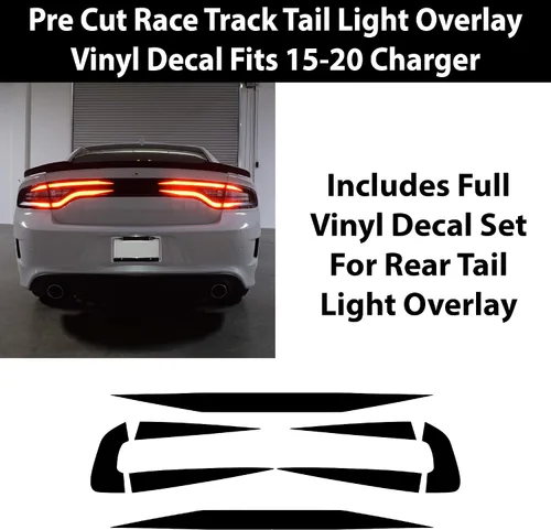 Vista 2 de Bogar Tech Designs Cubierta de vinilo con superposición de luces traseras de pista de carreras compatible con Dodge Charger 2015-2023 - Negro