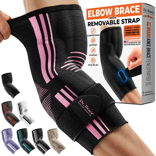 Vista 8 de DR. BRACE Elite - Codera, manga de compresión transpirable para codo con correa extraíble para golfistas, tratamiento de codo de tenista