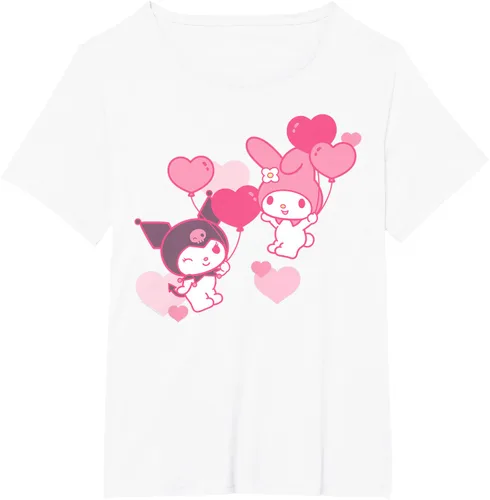 Vista 90 de Camiseta de My Melody y Kuromi con corazones del Día de San Valentín Negro
