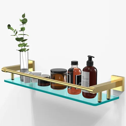 Vista 8 de Estante de vidrio para baño, estantes de baño de 20 pulgadas con toallero, estantes de vidrio templado con toallero de acero inoxidable para estante