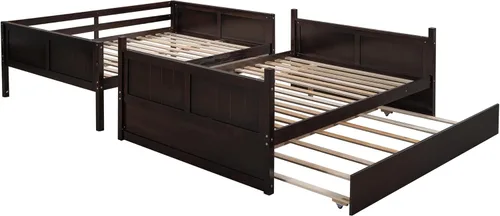 Vista 5 de Merax Litera con nido, marco de cama de madera matrimonial sobre matrimonial, no necesita somier para niños, niños o niñas, color espresso