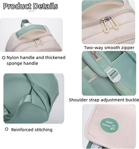 Vista 5 de Mildame Mochila estética para adolescentes, mochila clásica ligera para niños, bolsas casuales con bonito colgante, Morado claro y blanco