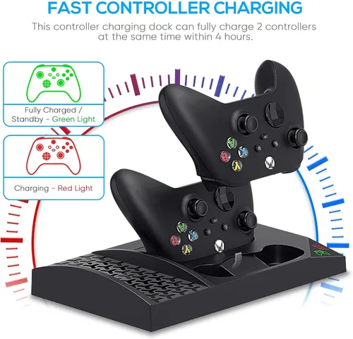 Vista 3 de Soporte de cargador con ventilador de refrigeración para consola Xbox Series S y controlador, accesorios de base de carga dual vertical con 2