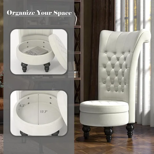 Vista 6 de MU Silla de respaldo alto de terciopelo holandés, muebles de sala de estar, asiento de acento real, sillas de trono, estilo simplemente elegante