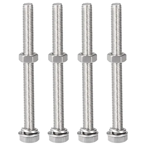 Vista 7 de uxcell Tornillos de cabeza hexagonal M8 x 1.969 in, tuercas, kits de arandelas planas y de bloqueo, tornillos hexagonales de acero inoxidable 304, 4
