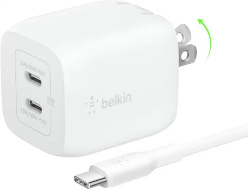 Vista 11 de [Usado] Belkin Bloque de cargador USB C dual de 45 W, PD3.0 con GaN - Carga súper rápida - Samsung Galaxy S25, Apple iPhone 17, Air, Pro, Pro Max