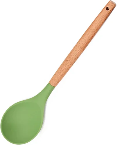 Vista 15 de Juego de utensilios de cocina de silicona verde aguacate, 12 utensilios de cocina resistentes al calor, herramientas de cocina con mango de madera