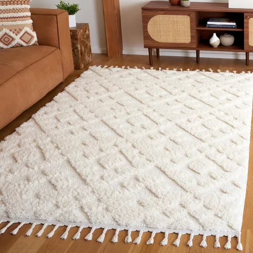 Vista 28 de SAFAVIEH Alfombra marroquí con borlas, 2 x 3 pies, marfil y marrón, no desprende pelusa y fácil de limpiar, textura alta y baja, ideal