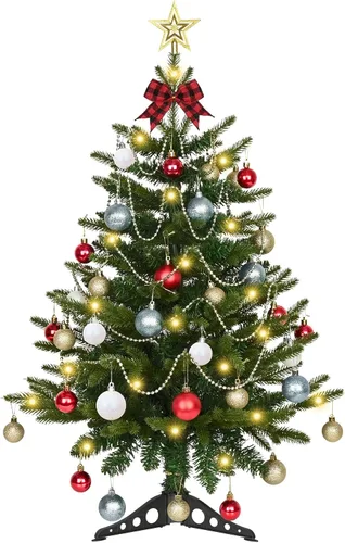 Vista 9 de Uspring Árbol de Navidad pequeño de 3 pies con luces, árbol de Navidad artificial de mesa con 50 luces LED y adornos colgantes de bricolaje, mini