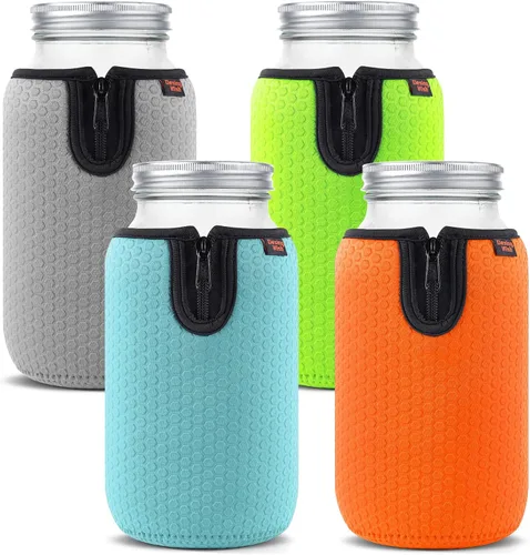 Vista 10 de Funda de neopreno para tarro Mason de boca regular y ancha, 16 onzas, antideslizante, acogedora, aislada, fundas protectoras de 3.0 x 3.7 pulgadas