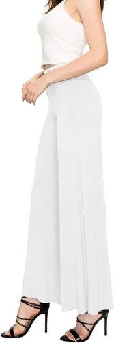Vista 87 de Made By Johnny Pantalones palazzo elásticos de pierna ancha para mujer, lisos, casuales, cómodos