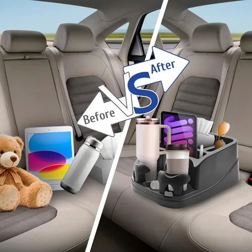 Vista 8 de Organizador de Consola de Coche Keyiduid, Organizador de Asiento de Coche con 2 Portavasos Ajustables, Consola Central para Coches, Camiones