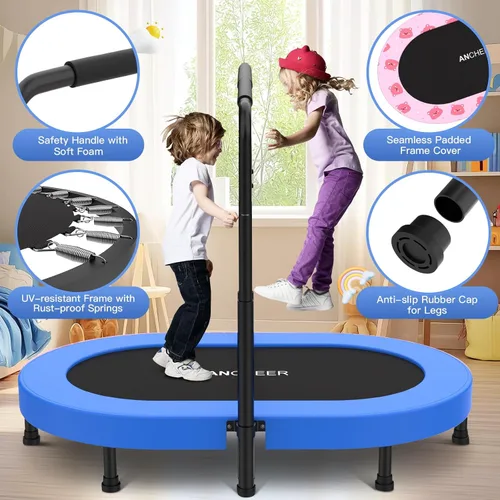 Vista 3 de ANCHEER Mini trampolín doble de 56 pulgadas para niños, mini rebote con mango ajustable de 5 niveles, trampolín para padres e hijos para niños