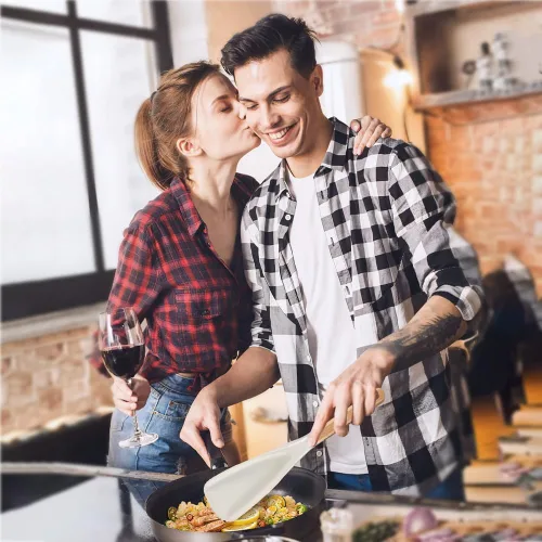 Vista 6 de Cuchara de espátula multifunción, espátula de ensalada de silicona de 12.2 pulgadas con mango de madera, utensilios de cocina de silicona