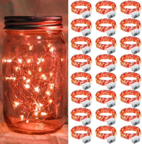 Vista 86 de Paquete de 6 luces de hadas a pilas con temporizador remoto, 8 modos de iluminación, 7 pies, 20 luces LED impermeables para Halloween, Navidad