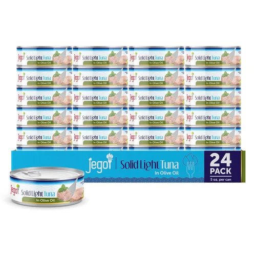Vista 8 de Jego Atún ligero sólido en aceite de oliva Keto Bajo en carbohidratos Sin gluten Sin soja Enlatado Listo para comer Paquete de 3