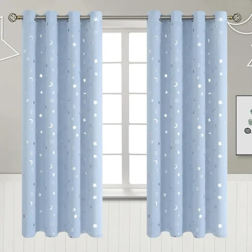 Vista 45 de BGment Cortinas opacas para dormitorio infantil, con aislamiento térmico, con ojales, estampado de estrellas plateadas, cortinas para oscurecer