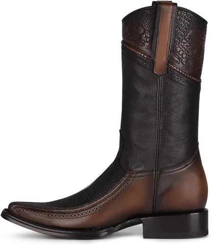 Vista 4 de Cuadra Bota vaquera para hombre en cuero genuino Stingray Negro