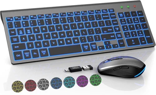 Vista 8 de SABLUTE Wireless Keyboard and Mouse Combo Backlit - Compact Quiet Keyboard with RGB Mouse, Rechargeable, Slim, Sleep Mode, Portable Cordless Set for