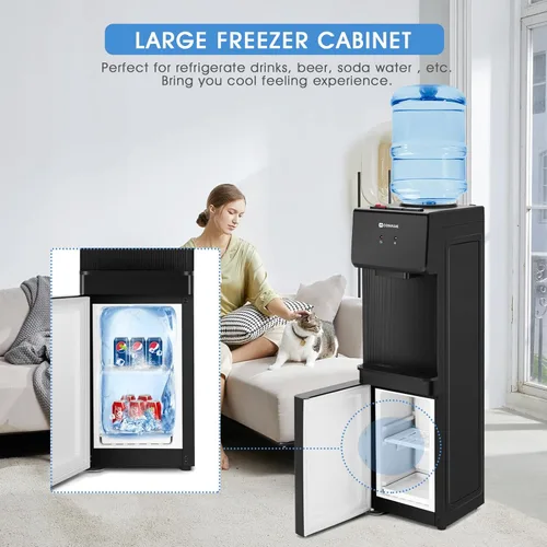Vista 4 de Dispensador de enfriador de agua de carga superior, enfriador de agua caliente y fría de 5 galones con gabinete congelador, dispensador de agua