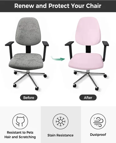 Vista 2 de Funda para silla de oficina, color rosa puro, funda elástica para asiento de silla de computadora, funda para respaldo, elástica, giratoria, cojín