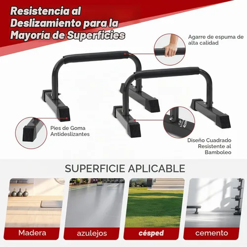 Vista 4 de Barras de empuje: Barra de paralelepípedos resistente al sudor para flexiones de manos, L-sit y inmersión, soportes de empuje sin tambaleo