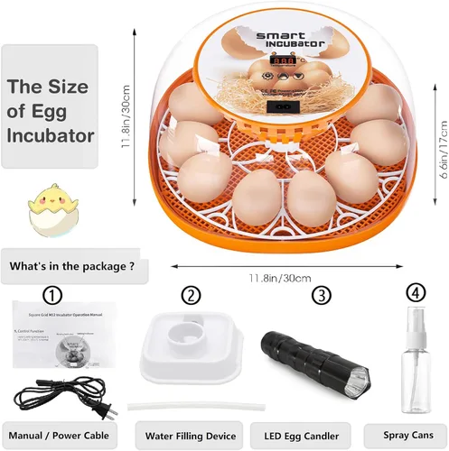 Vista 8 de Incubadora de 12 huevos con giro automático de huevos y control de temperatura, adición automática de agua, vela LED de huevos, incubadoras