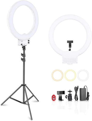Vista 11 de Neewer Anillo de luz LED de 16 pulgadas, control táctil manual con pantalla LCD, control de múltiples luces, 3200-5600K, soporte de luz incluido