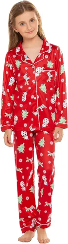 Vista 4 de Ekouaer - Conjunto de pijama de manga larga y botones, motivos navideños a juego para la familia, tallas de la S a la XXL