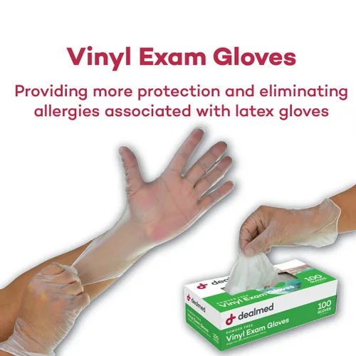 Vista 3 de Dealmed Guantes de examen de vinilo – 100 ct. Guantes médicos pequeños, guantes desechables, guantes sin látex no irritantes para un botiquín