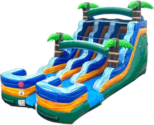 Vista 13 de TentandTable Tobogán acuático inflable de doble carril para niños y adultos, diversión acuática gigante de grado comercial, incluye soplador de aire