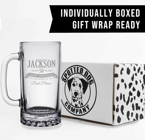 Vista 6 de Taza de cerveza de vidrio grabada personalizada de 16 onzas, Día del Padre, monograma, nombre personalizado, regalos de cerveza personalizados