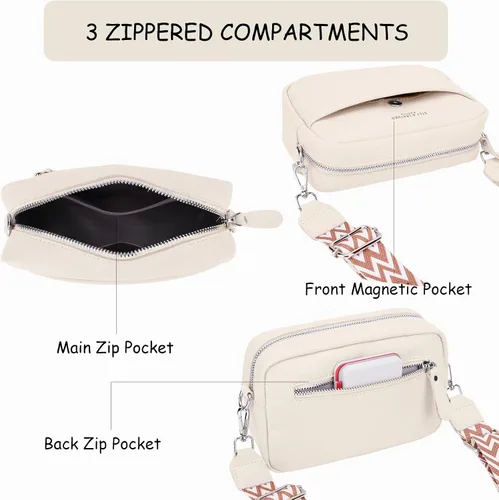 Vista 2 de Efilra Bolso cruzado pequeño para mujer, de piel auténtica, bolso cruzado para cámara, bolso cruzado para mujer con correa de guitarra
