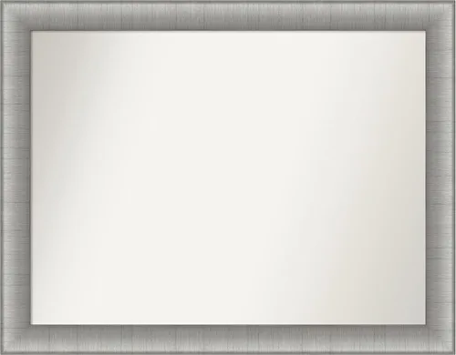 Vista 175 de Amanti Art Espejo de baño plateado para sobre el fregadero, 28 x 37 pulgadas, elegante espejo rectangular de peltre cepillado, marco de madera