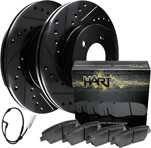 Vista 17 de Hart Brakes Kit de frenos y rotores traseros delanteros Pastillas de freno delanteras y traseras Rotores y pastillas de freno Pastillas