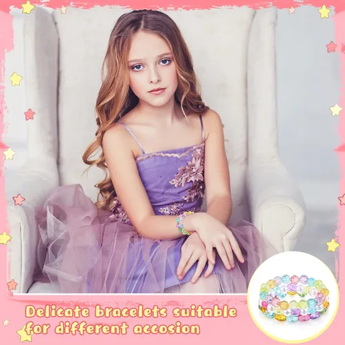 Vista 4 de Hicarer 20 pulseras de cuentas de arco iris para niña, coloridas y elásticas, pulseras de princesa para regalo de cumpleaños de princesa