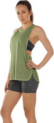 Vista 3 de icyzone - Camiseta deportiva sin mangas para mujer, con cuello alto y espalda cruzada, ideal para entrenamiento y yoga (paquete de 3)