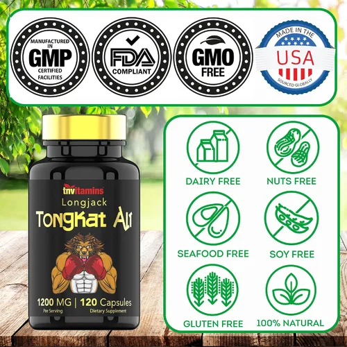 Vista 5 de Tongkat Ali para hombres: 1200 mg x 120 cápsulas También conocido como raíz de Longjack Suplemento Tongkat Ali 100% natural y ultra potente