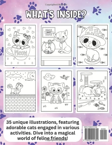 Vista 2 de Cat-Ventures! Cute Cat Coloring Book For Kids A Sweet Cat Lovers Coloring Book, 35 Cartoon Cats And Kittens, Great For Relaxation And Art Thearpy